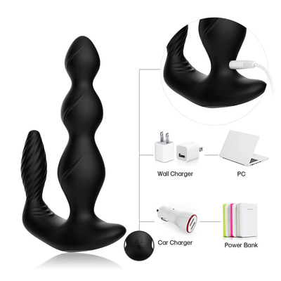 9 Speed ​​Vibrating Anal Butt Plug สามมอเตอร์ Perineum Stimulator Wireless Remote