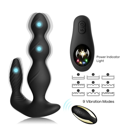 9 Speed ​​Vibrating Anal Butt Plug สามมอเตอร์ Perineum Stimulator Wireless Remote