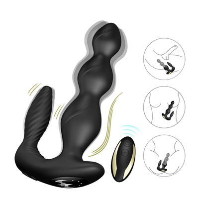 9 Speed ​​Vibrating Anal Butt Plug สามมอเตอร์ Perineum Stimulator Wireless Remote
